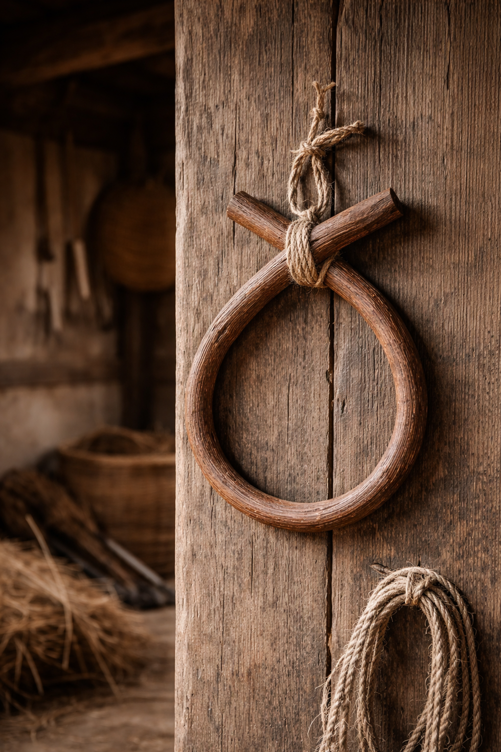 a Kkotture hung on the barn wall